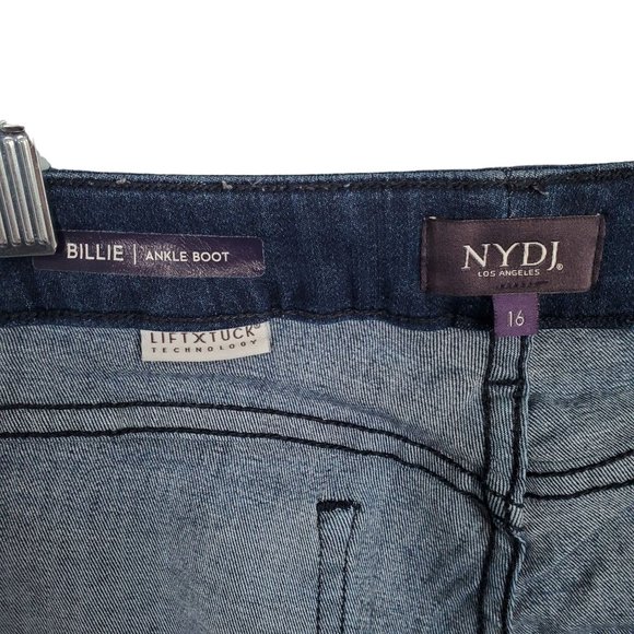 NYDJ Size 16 Jeans Stretch Denim Billie Ankle Boot Tie Dye Frayed Raw Hems Blue - Picture 7 of 9